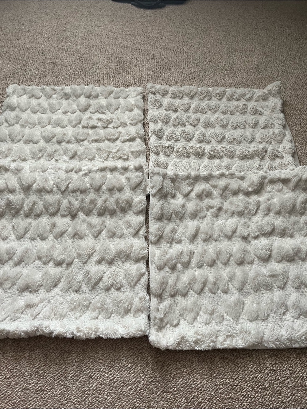Set of 4 Soft Cream Textured Plush Heart 16x16 Accent Pillow Cover Set - Picture 1 of 4